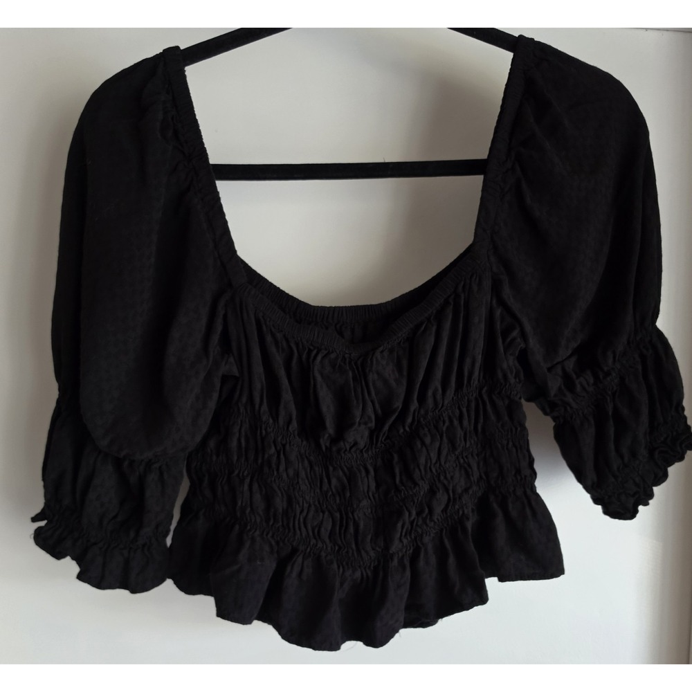 Urban Outfitters Blouse Size S Black Short Sleeve Scoop Neck Top Shirt Boho